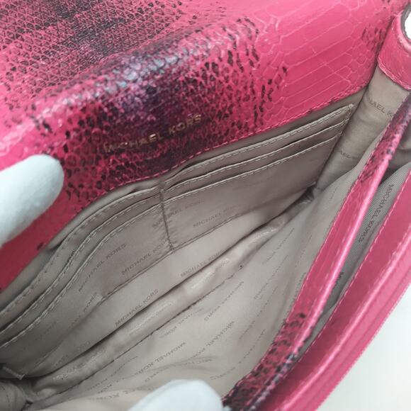 Michael Kors Pink Leather Python Printed Chain Strap Crossbody Bag - Picture 12 of 16